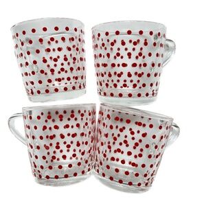 Lot 4 IKEA Mugs Red Polka Dots 2 1/2" Glass Espresso Made In France Clear 18314